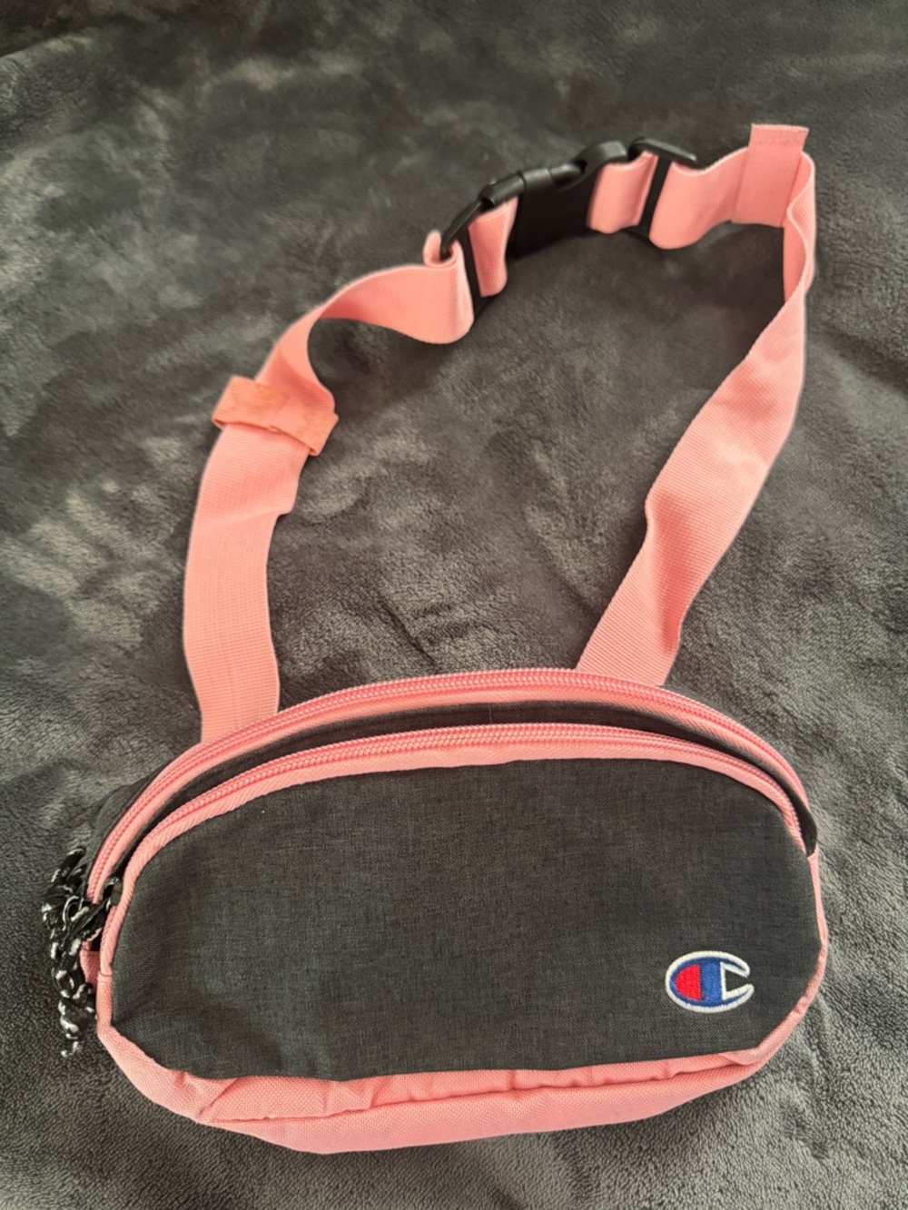 Champion Black Front Pink Trim Waist Pack